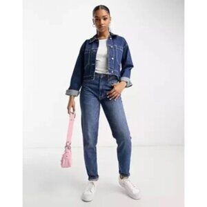 Abercrombie & Fitch Cropped Denim Jacket in Dark Wash